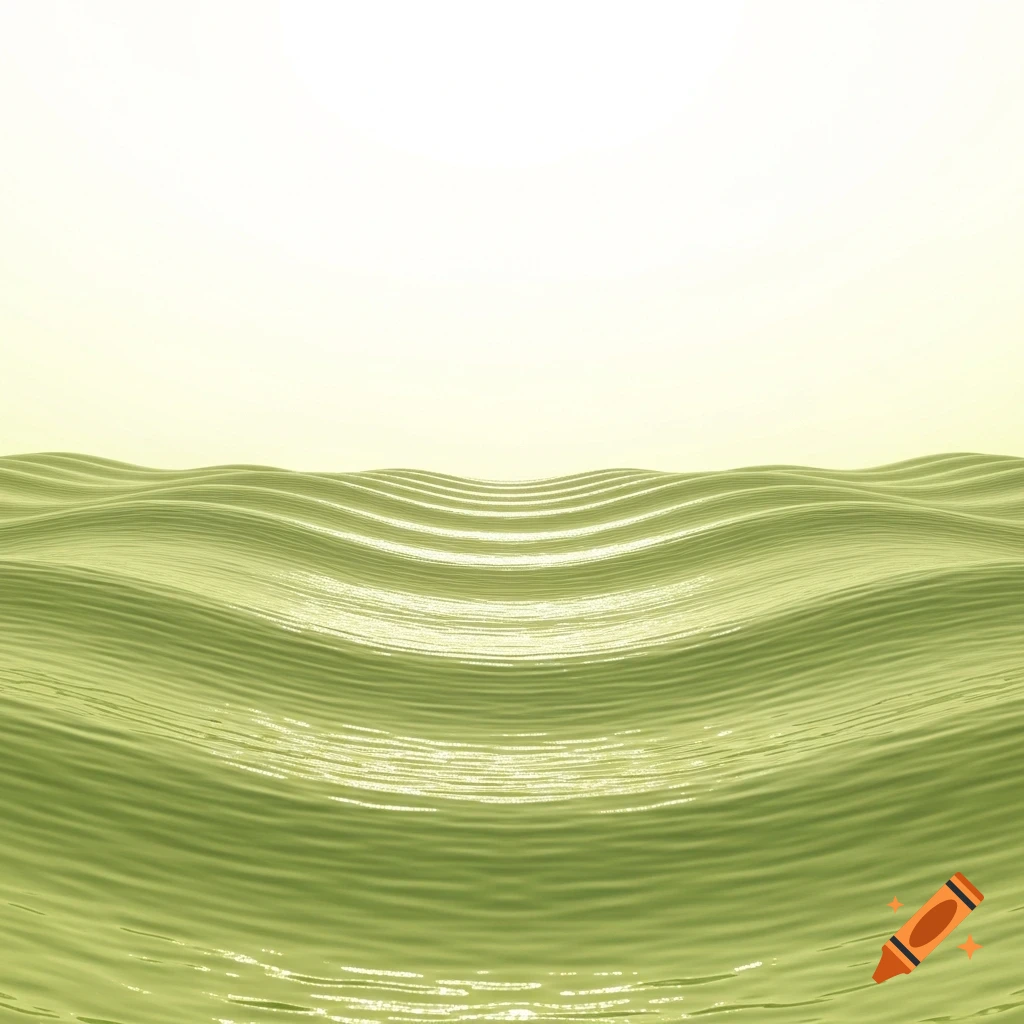Close-up of vibrant lime green waves with glossy highlights, against a soft white background.