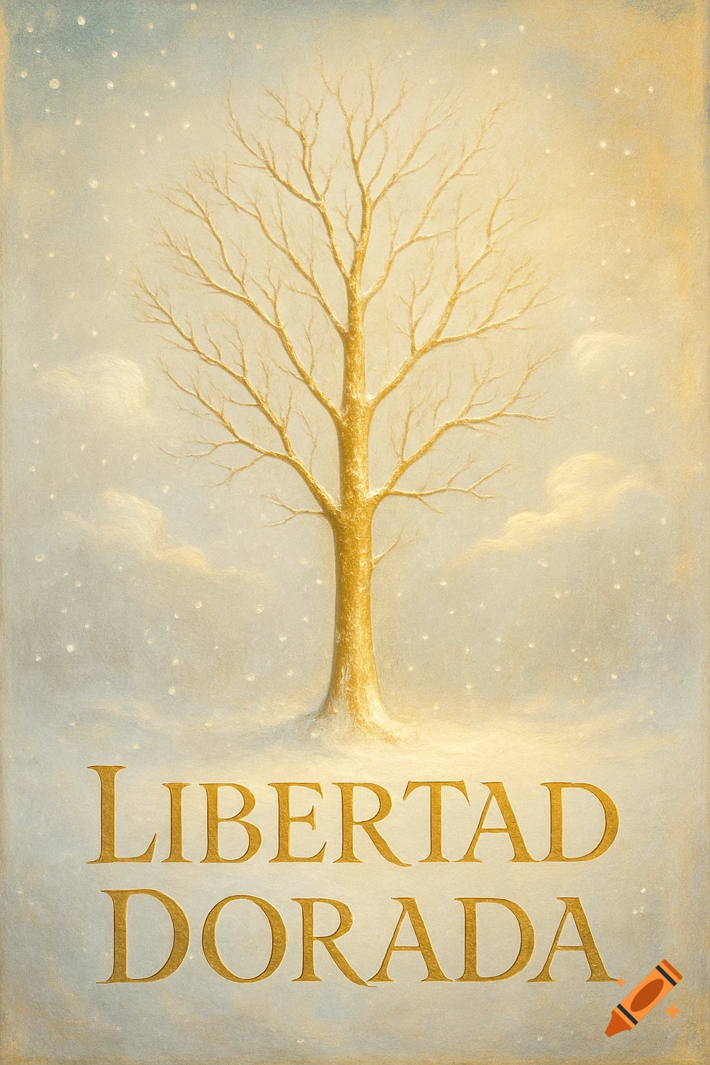 Golden leafless tree in a snowy, ethereal winter landscape with "LIBERTAD DORADA" text, presented as a book cover.