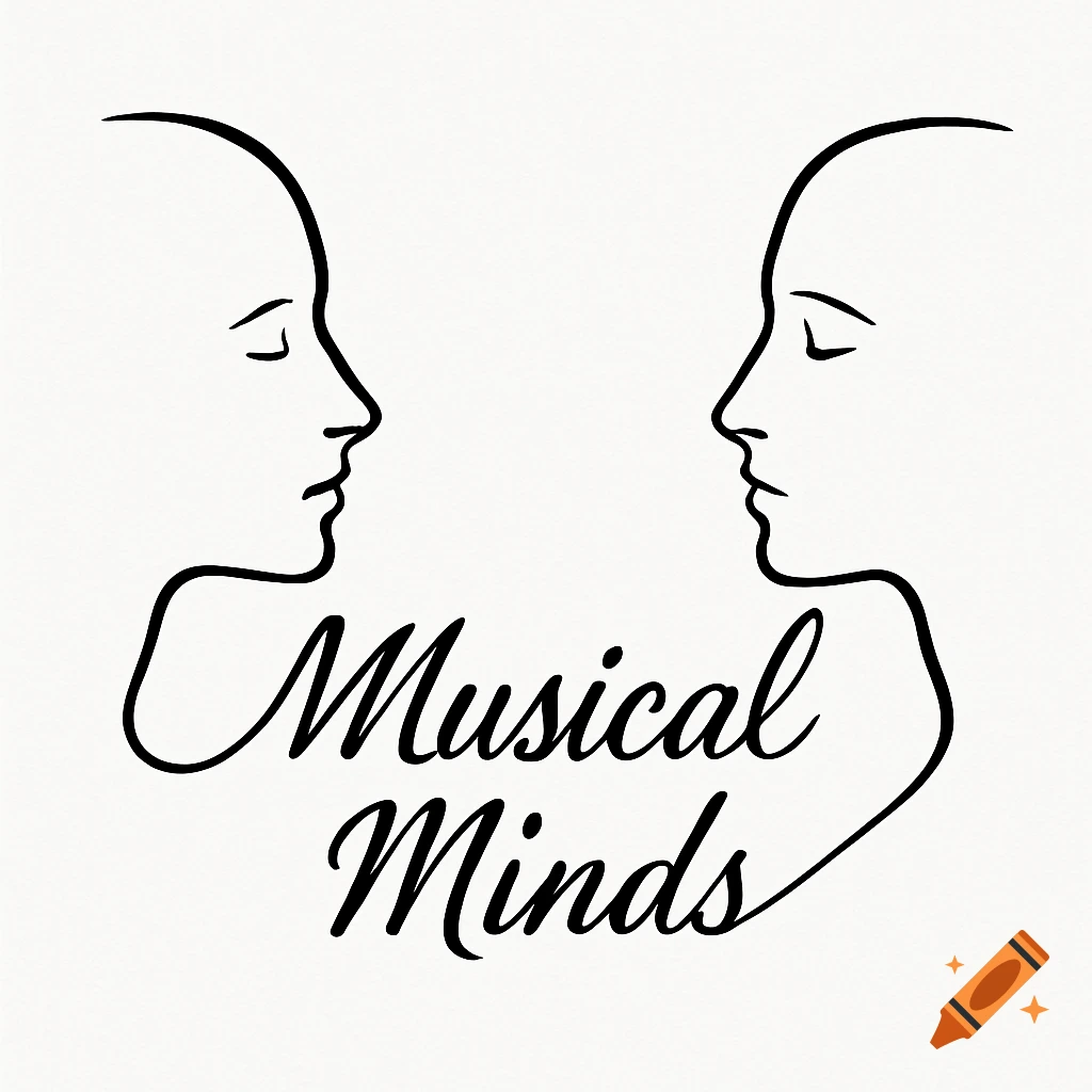 Two black line art profiles of faces facing each other, with 'Musical Minds' in script text between them on a white background.