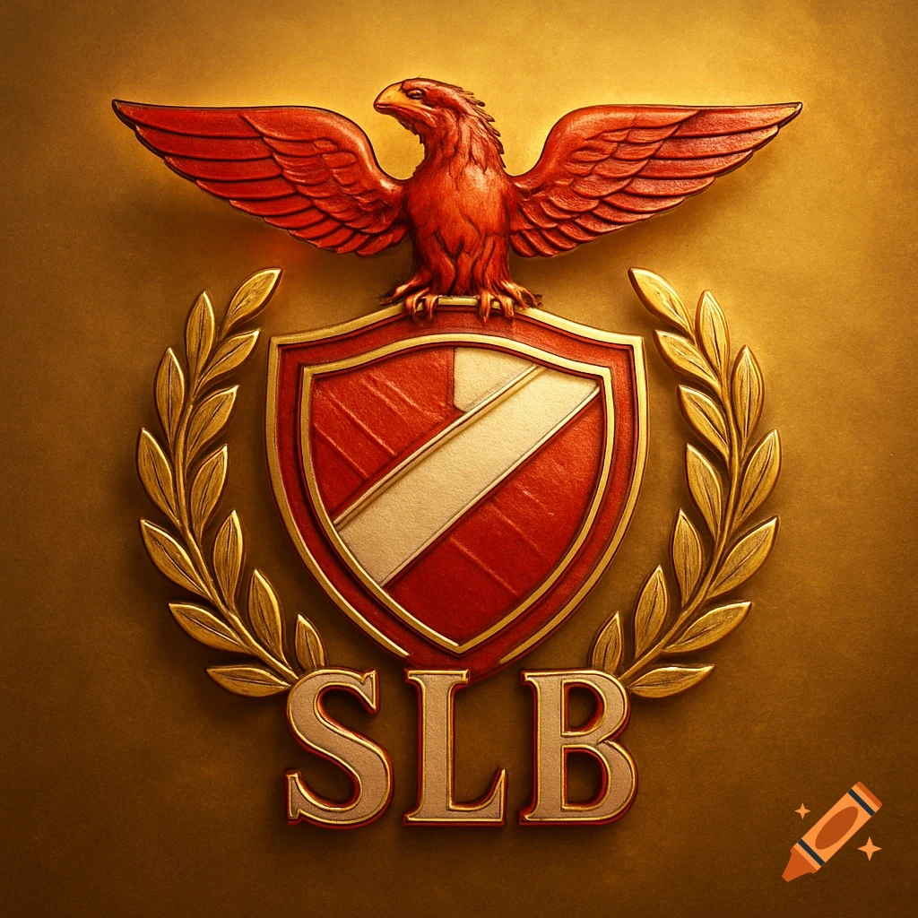 A red and gold 3D emblem featuring an eagle, a shield with diagonal stripes, a laurel wreath, and the letters SLB below.