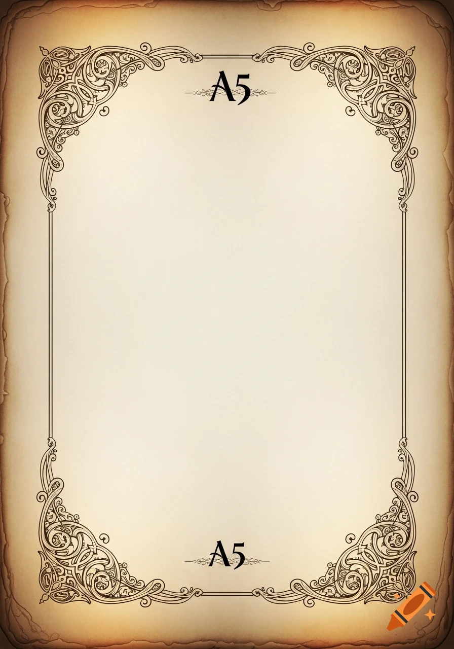 An aged blank paper with an ornate historical border, featuring 'A5' text centered at the top and bottom.