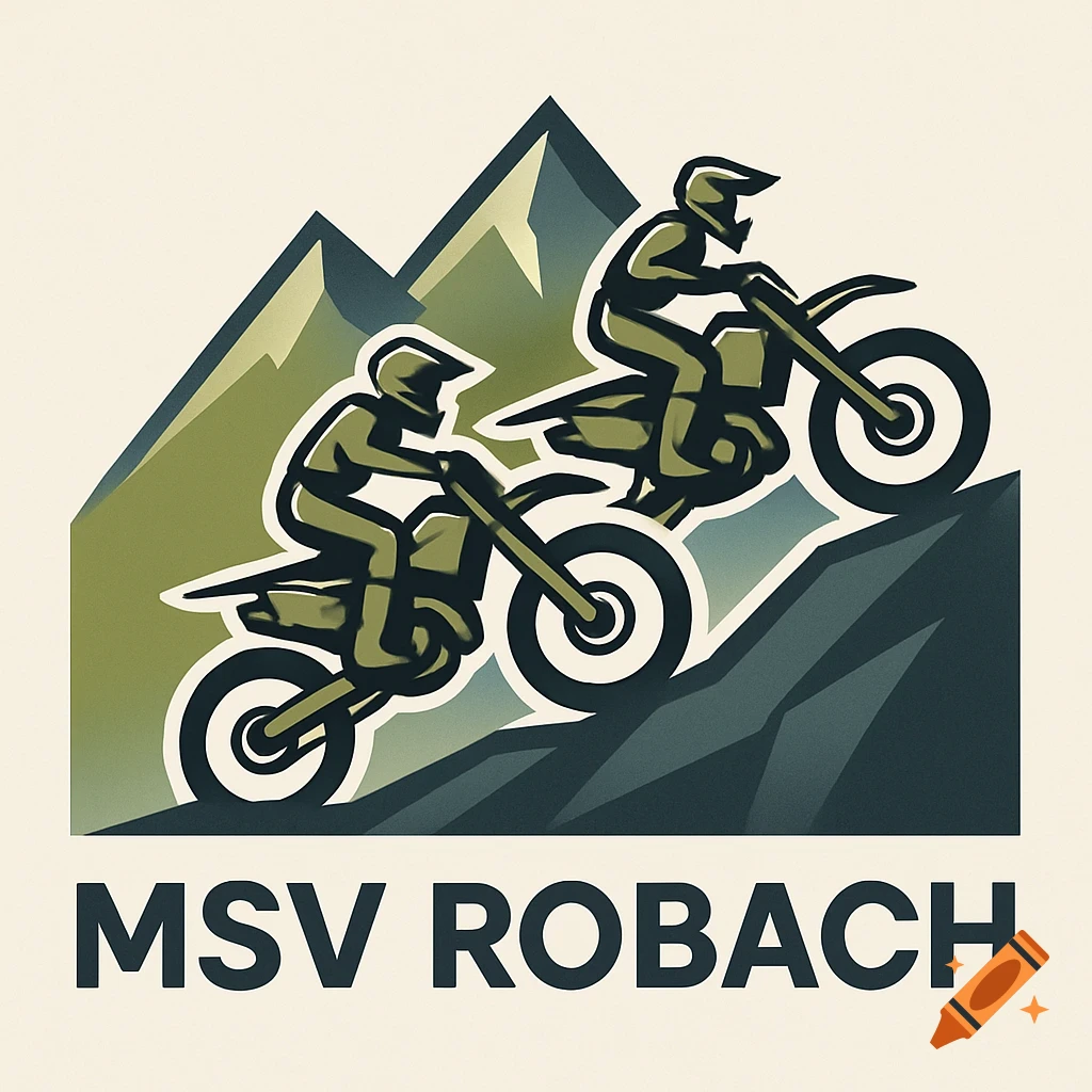 A stylized logo featuring two motocross riders on bikes ascending mountains, with the text MSV ROBACH below.