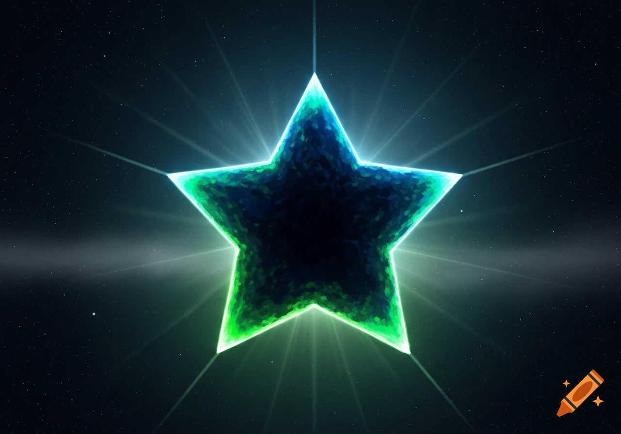 A glowing blue and green star against a dark, star-filled space background.
