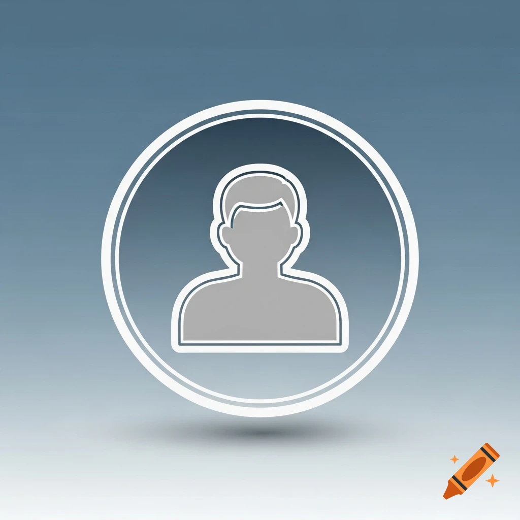 A grey silhouette of a person's head and shoulders with a white outline, contained within a white circle, on a blue gradient background.