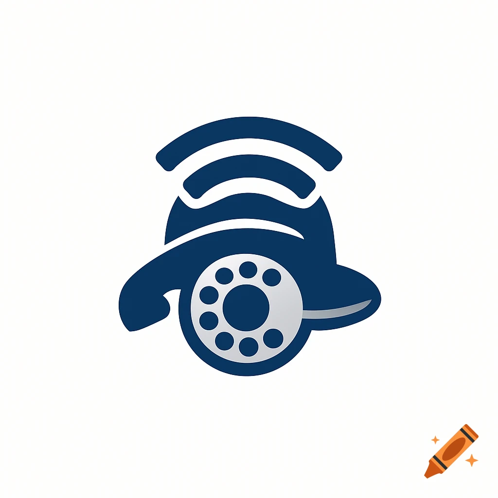 A stylized dark blue logo on a white background, depicting a hat made from a telephone receiver as the brim and WiFi signals as the cap.