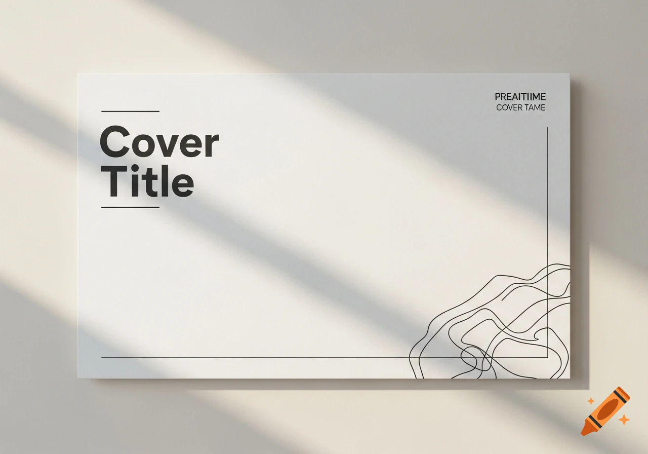 A minimalist white cover page design with black text 'Cover Title', abstract lines, and shadows.