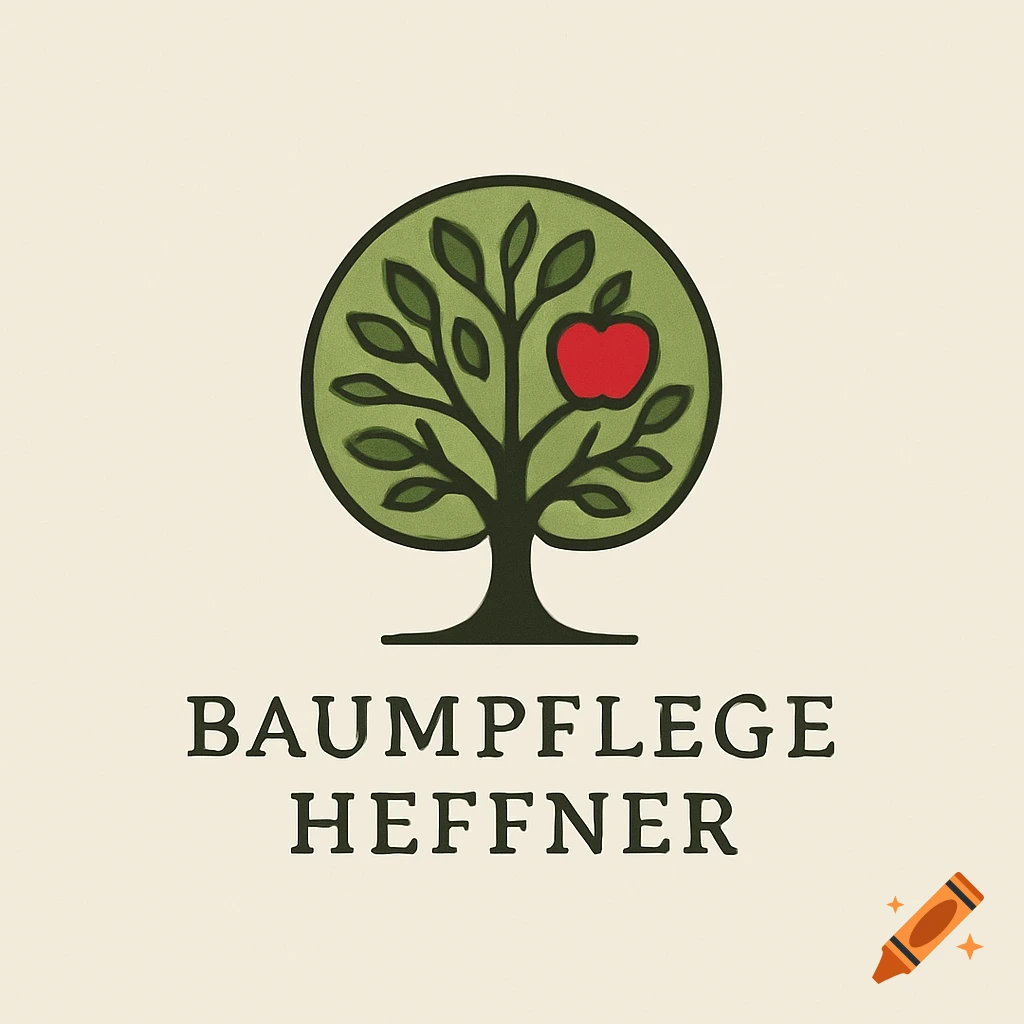 Logo for 'Baumpflege Heffner' showing a stylized tree with green leaves and a red apple inside a green circle.