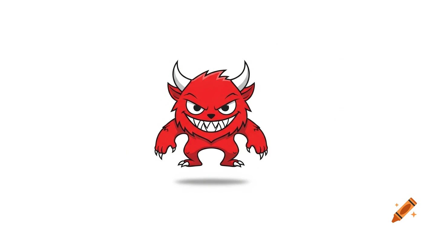 A cute yet menacing red furry cartoon monster with white horns and sharp teeth on a white background, resembling the FreeBSD daemon mascot.