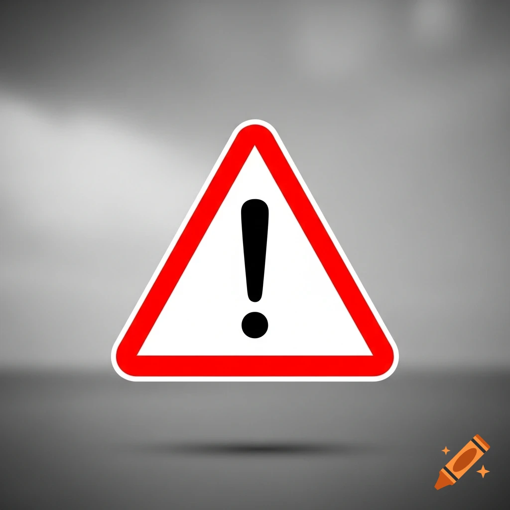A red-bordered white triangle warning sign with a black exclamation mark inside, against a blurred gray background.