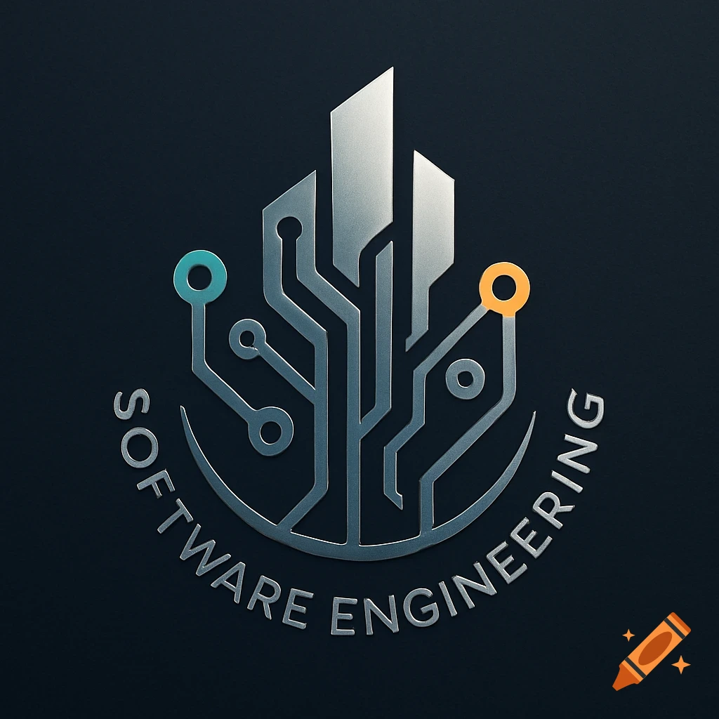 Modern logo with metallic abstract buildings and circuit lines on a ...