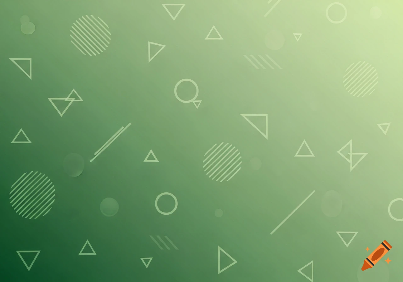 A minimalist green gradient background with subtle geometric shapes including circles, triangles, and lines in a clean, modern vector style.