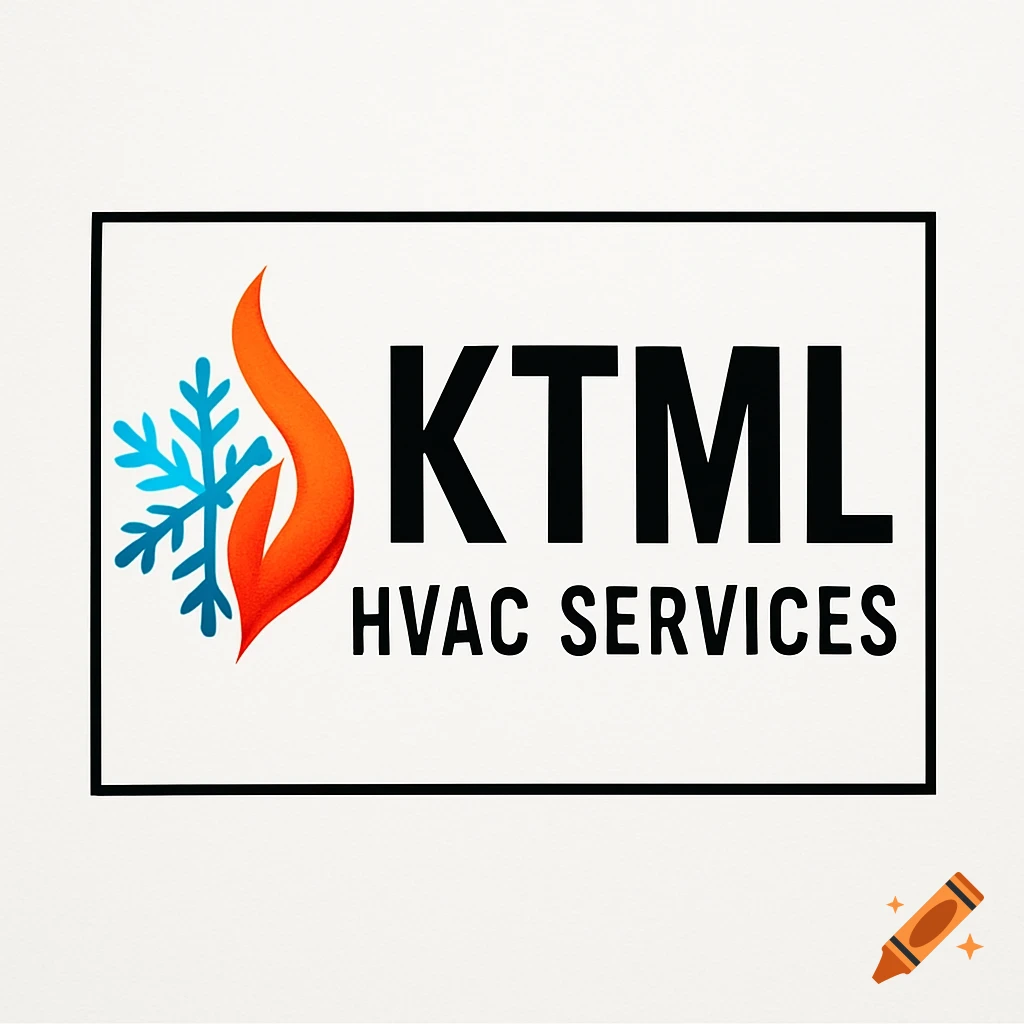 Rectangular logo for KTML HVAC Services with a blue snowflake and an orange flame.