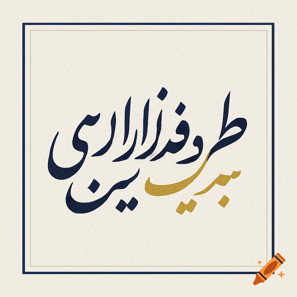 Elegant Persian calligraphy in dark blue and gold on a light background, framed by a double border.
