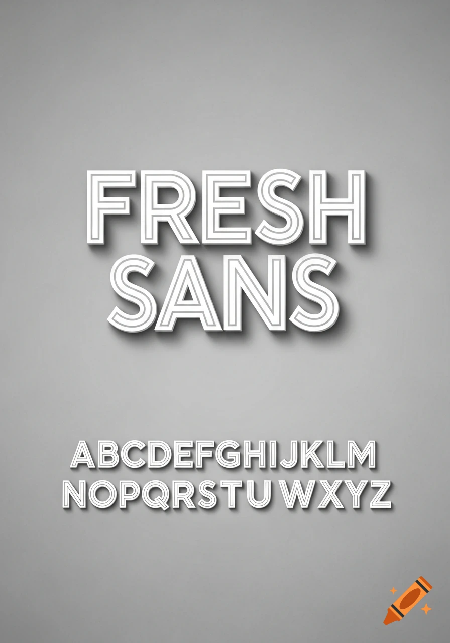 Stylized white sans-serif text 'FRESH SANS' and the alphabet with shadows on a gray background.
