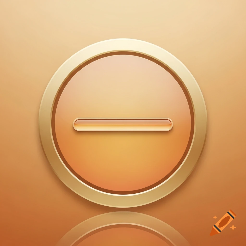 A glossy 3D-rendered gold circular icon with a horizontal gold bar, resembling a minimize window button, on a matching golden background with a reflection.