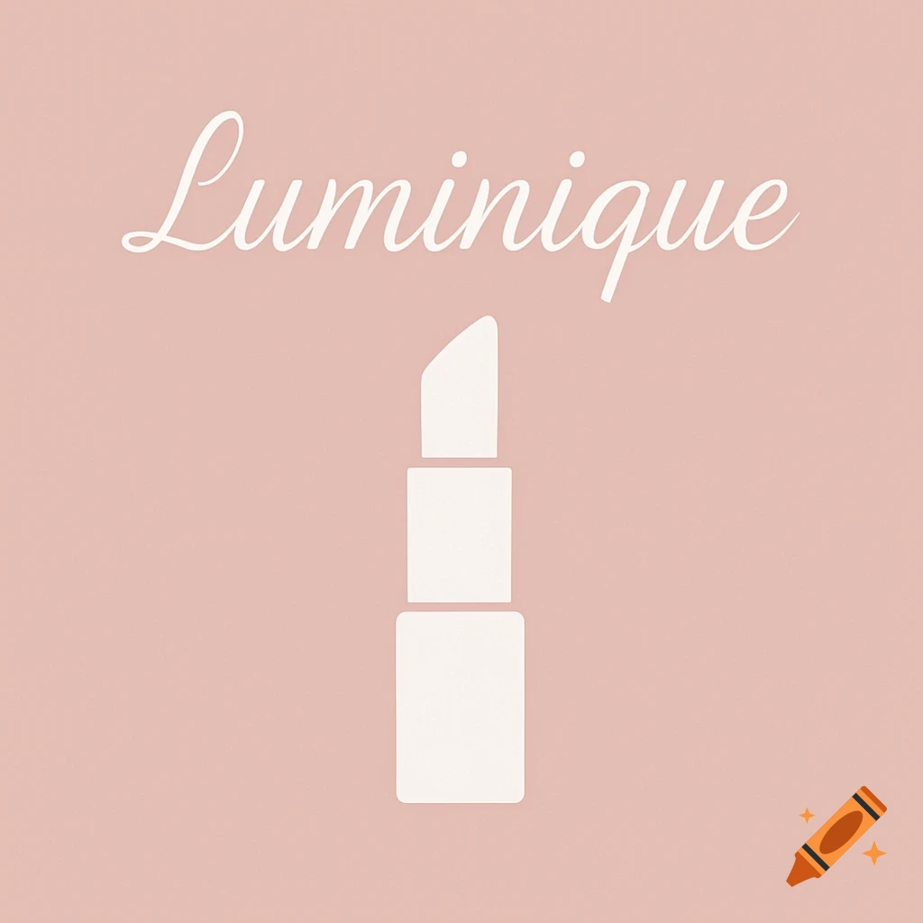 White script 'Luminique' above a minimalist white lipstick icon on a soft pink background.