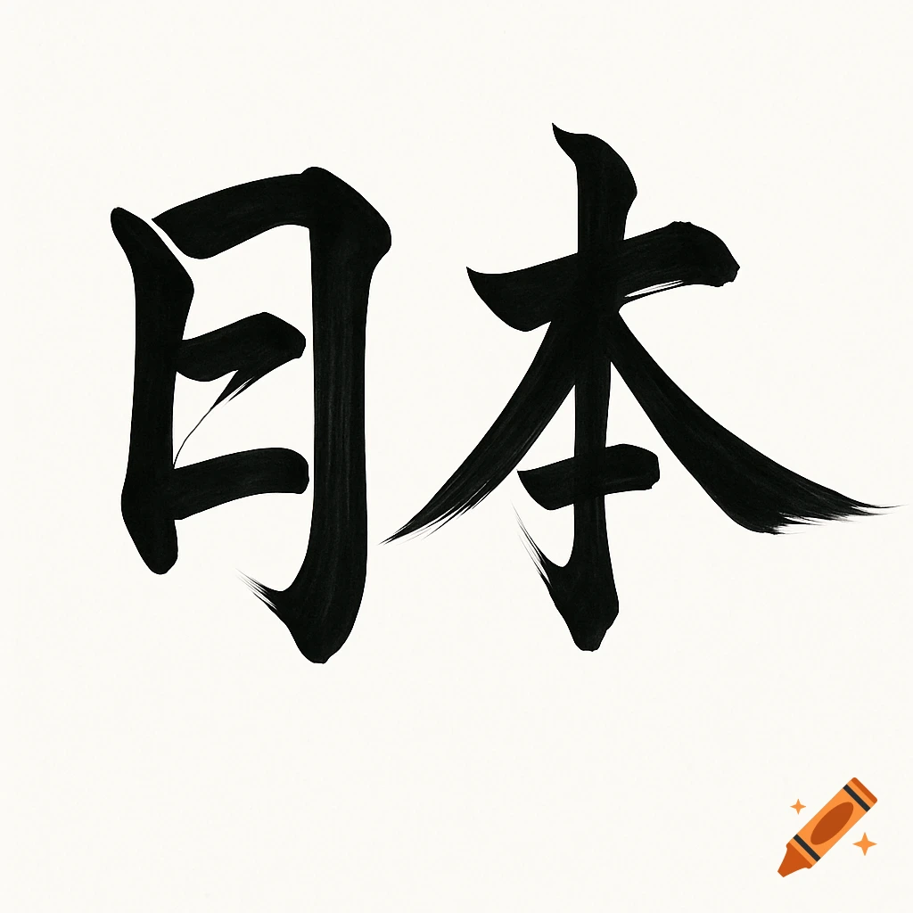 Japanese Kanji characters 'Nihon' (Japan) in black brushstroke calligraphy on a white background.
