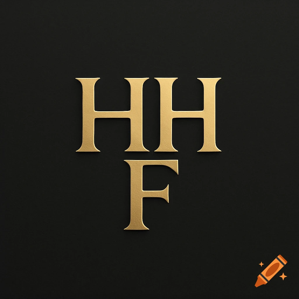 Hhf Lettering Golden HHF logo on a dark textured background. on Craiyon