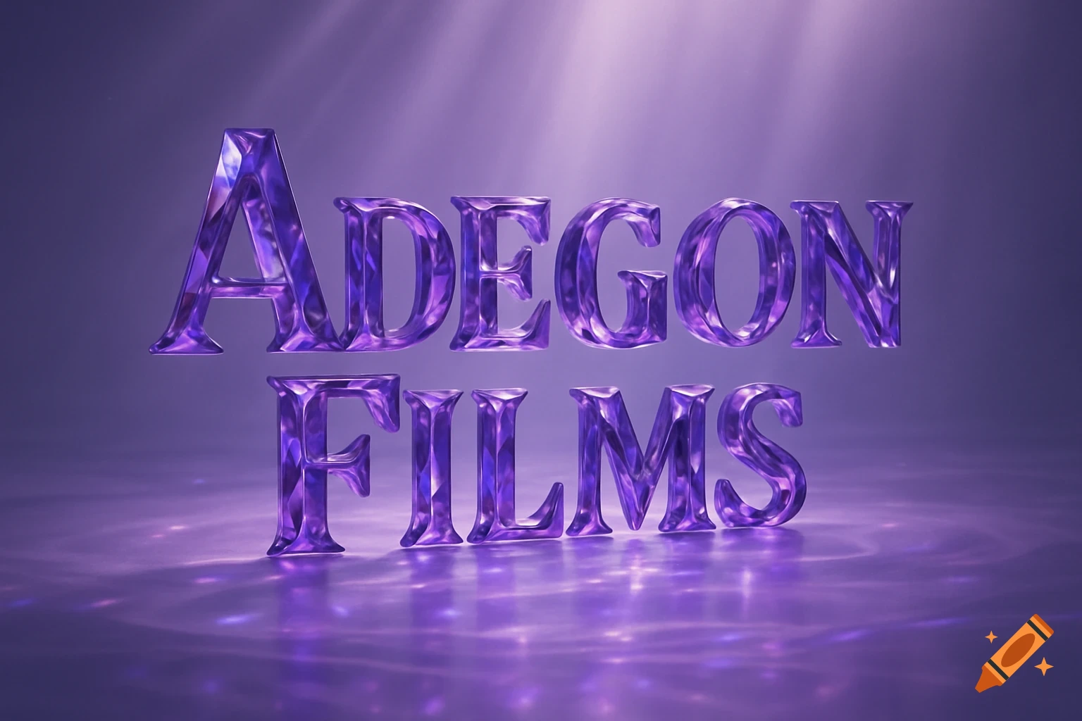 The words 'ADEGON FILMS' rendered in shining purple crystal letters on a purple background with light rays.