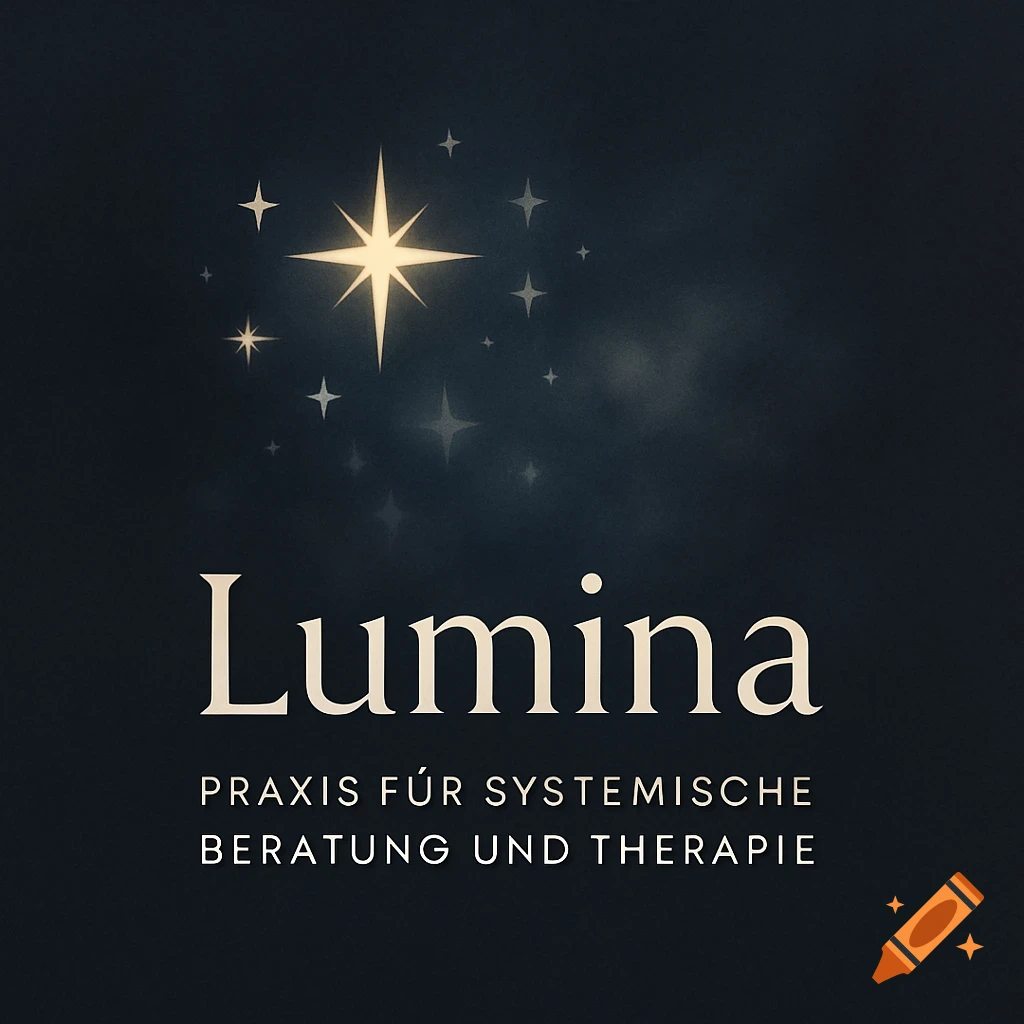 Lumina logo with a central bright star and smaller stars on a dark, cloudy background, with text below.