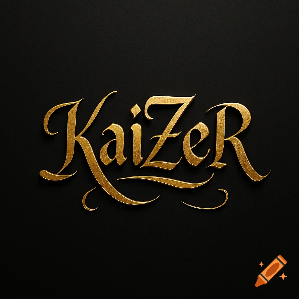 Ornate golden script spells 'KaiZeR' on a textured black background.