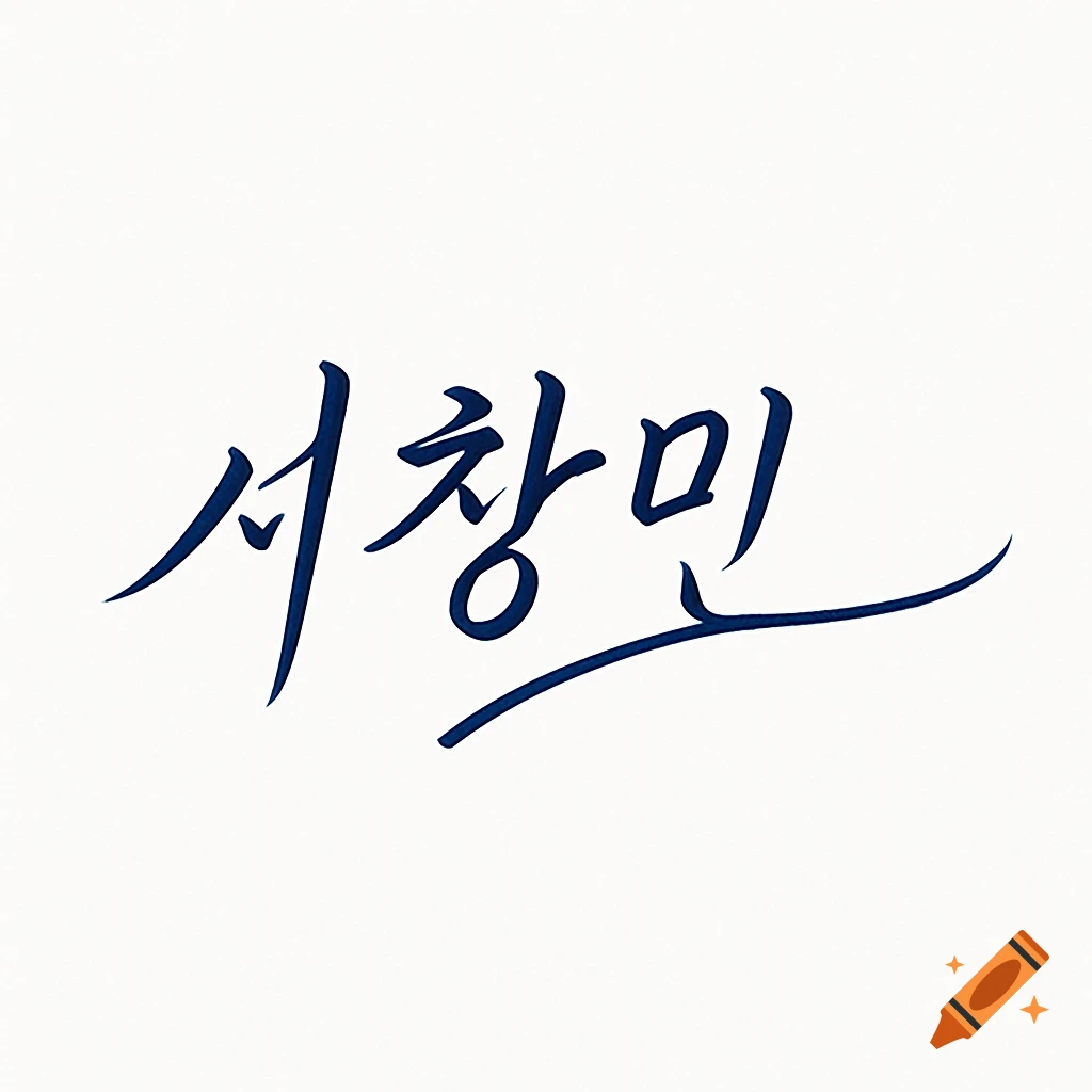 Dark blue Korean calligraphy of the name "서창민" (Seo Changmin) on a white background.