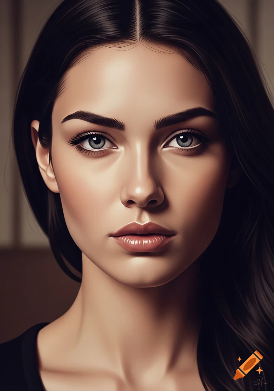 Highly detailed digital portrait of a young woman with dark hair and ...