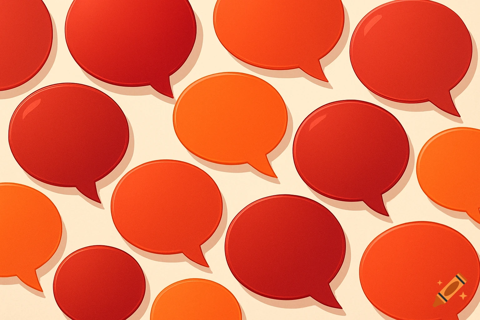 A pattern of overlapping red and orange speech bubbles with textured surfaces on a light background.
