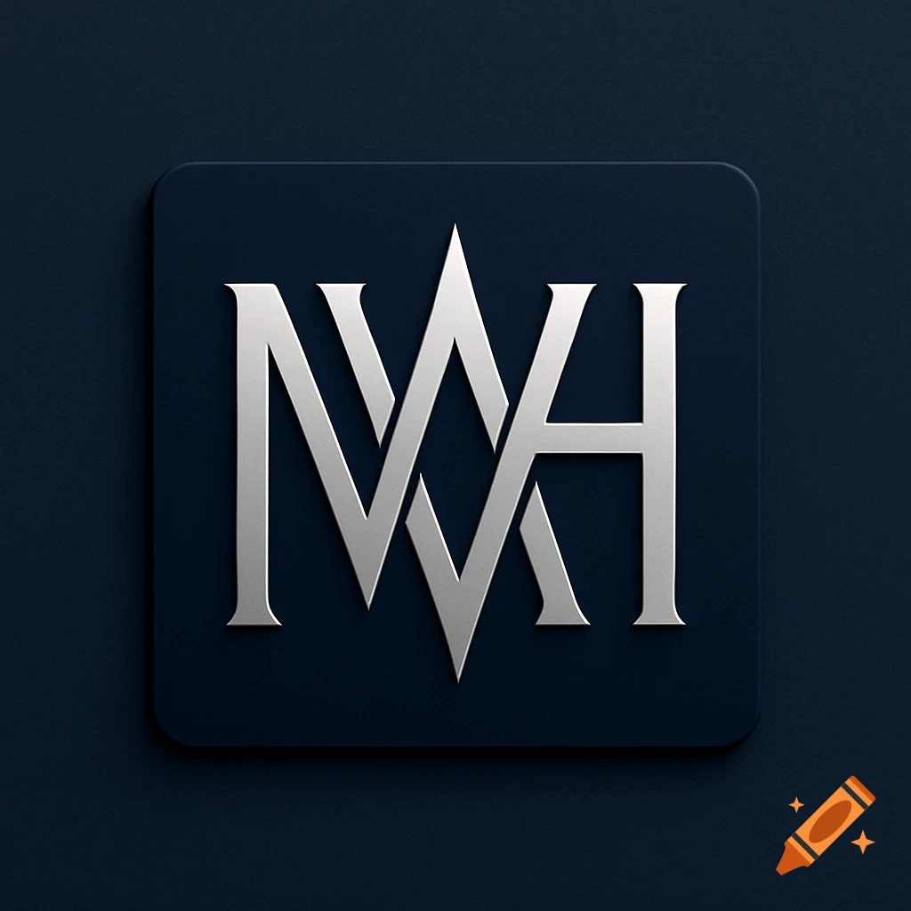 A silver, stylized monogram logo displaying the letters MWH on a dark blue square background.