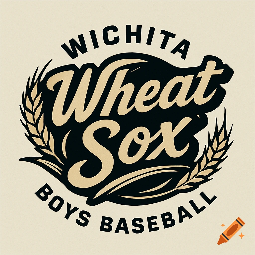 Vintage-style black and tan logo for Wichita Wheat Sox Boys Baseball, with wheat stalks framing the text.