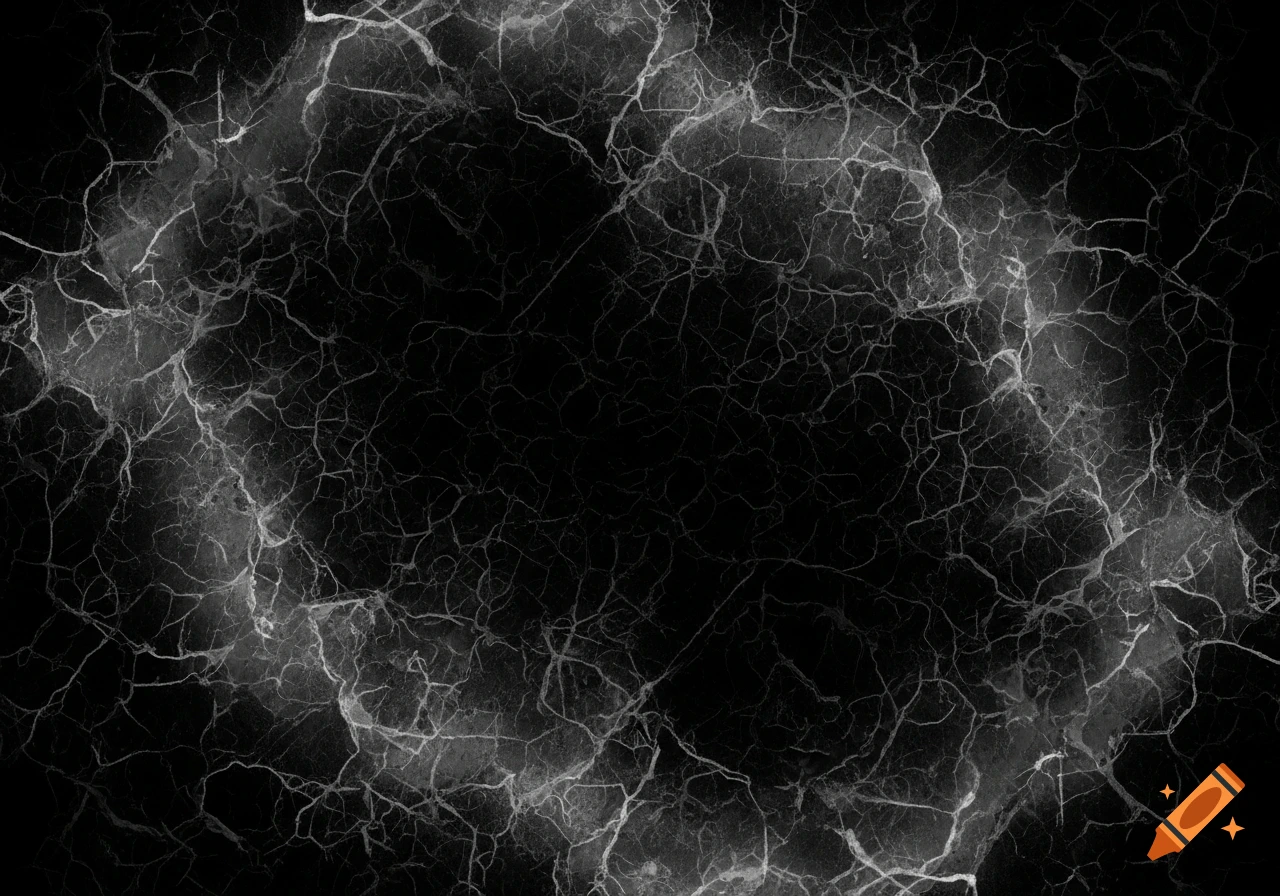 Abstract black background with a pattern of white and light gray cracks, resembling marble or shattered glass.