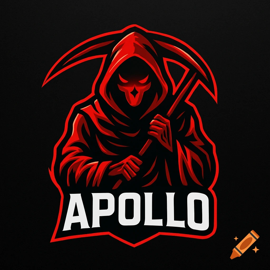 Red and black grim reaper logo holding a scythe, with 'APOLLO' in white text below it, on a black background.