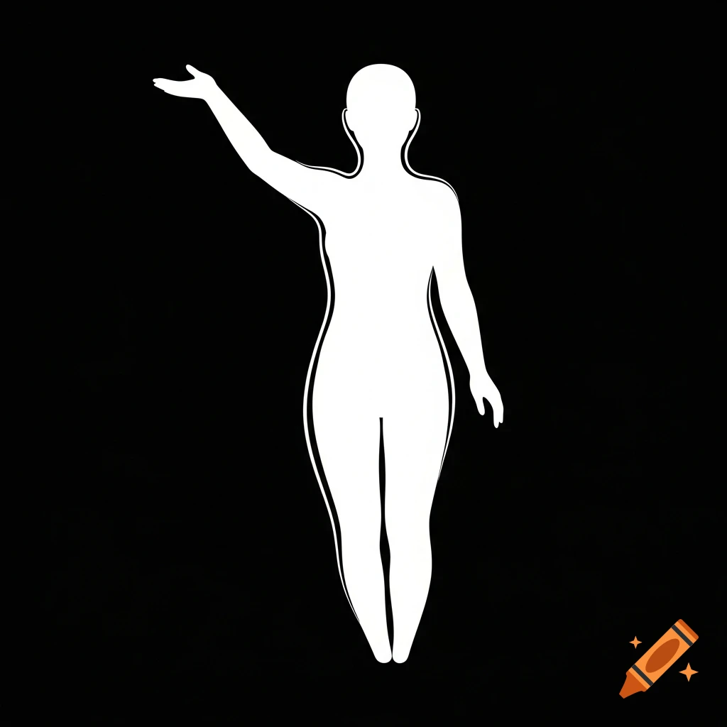 Minimalist white outline of a human figure with one arm raised on a black background.