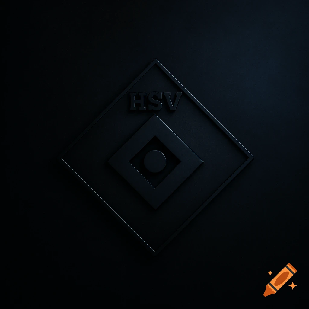 A dark, minimalist image featuring a black embossed diamond-shaped emblem with the letters "HSV" and a small inner circle, on a dark background with a subtle black to blue gradient.