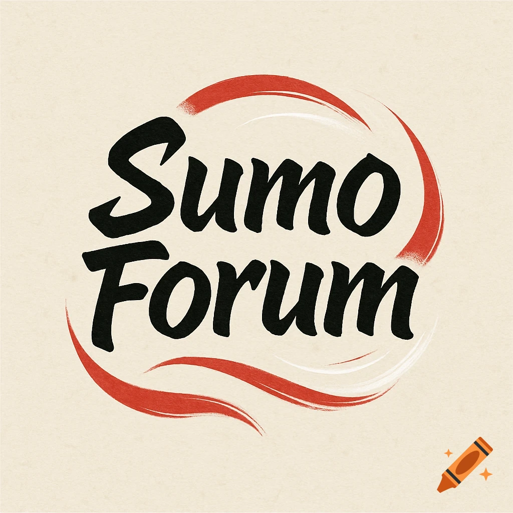 Sumo Forum logo with bold black text, surrounded by red and white brush strokes on a textured beige background.