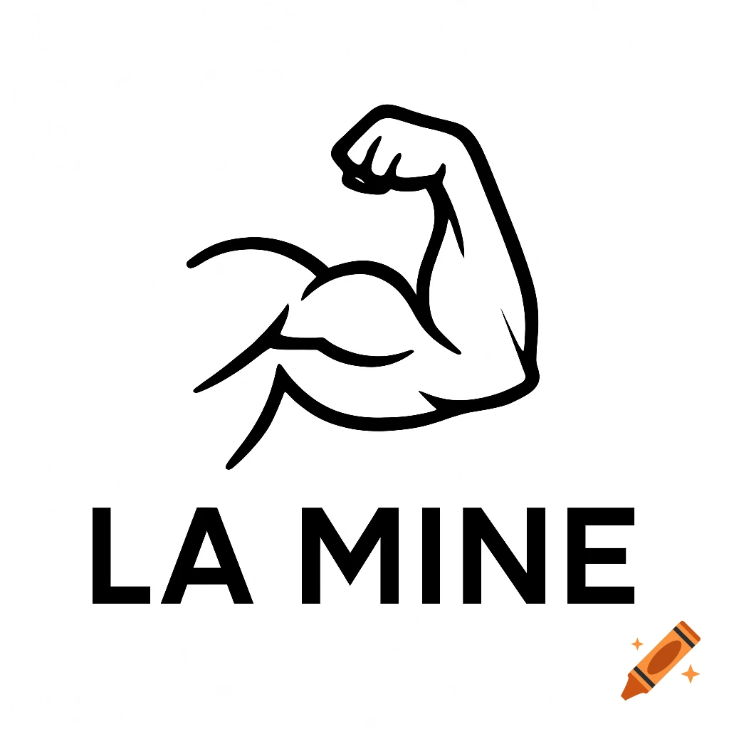 Black and white minimalist logo of a flexing bicep above the text "LA MINE"