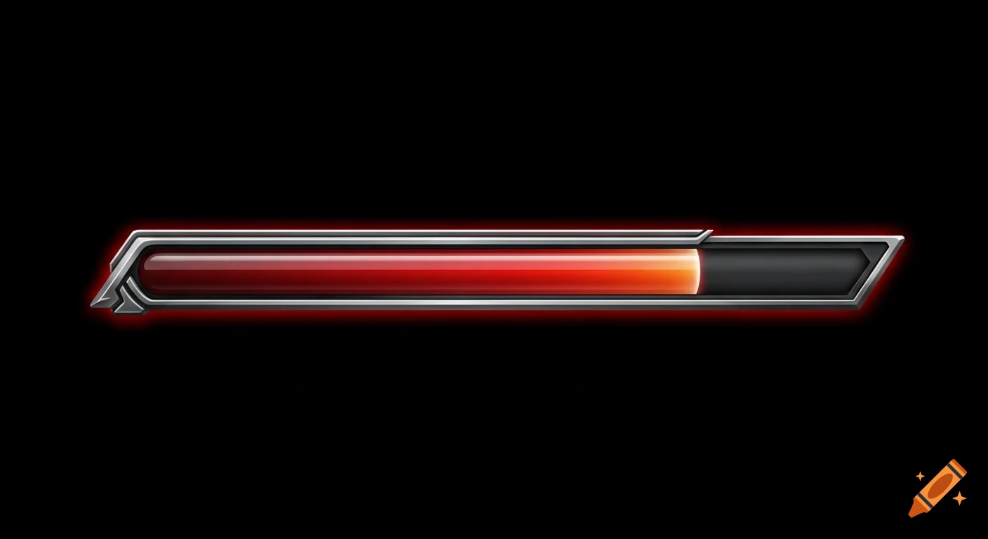 A futuristic-style health bar, red and silver with a glowing red outline, against a black background.