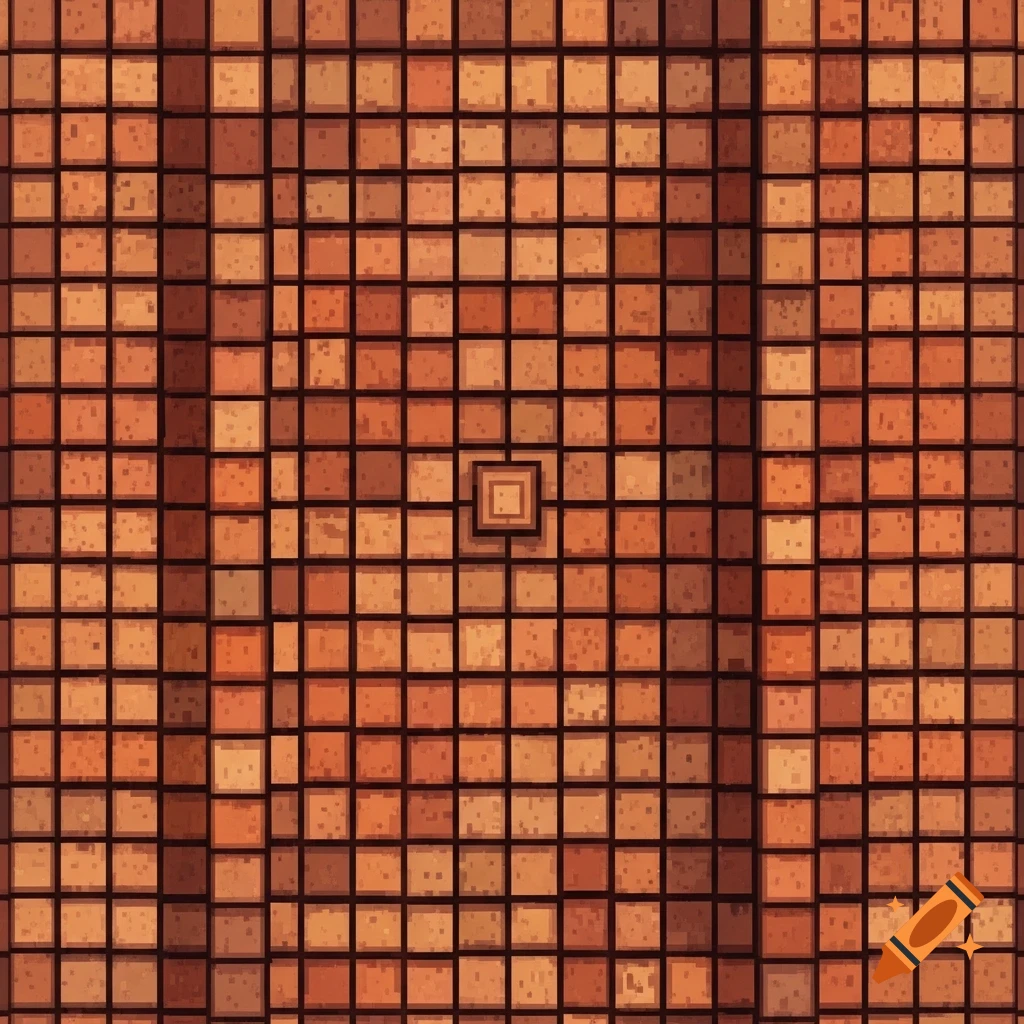 A top-down view of pixelated reddish-brown roof tiles with a small square detail in the center.