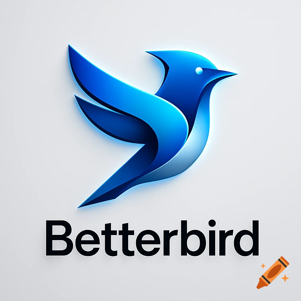 Modern blue bird logo with gradient shades above the black text 'Betterbird' on a white background.