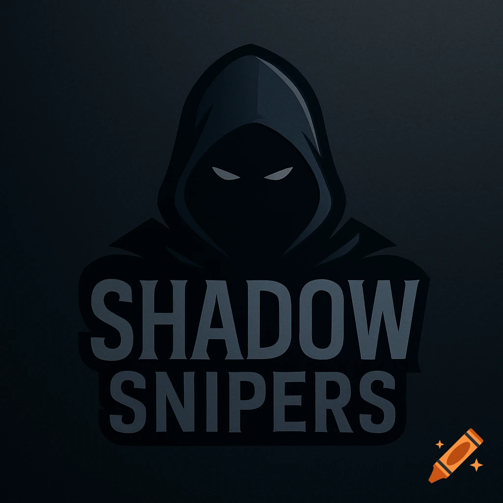 A dark grey and black logo of a hooded figure with glowing white eyes, above the stylized text "SHADOW SNIPERS" on a dark background.