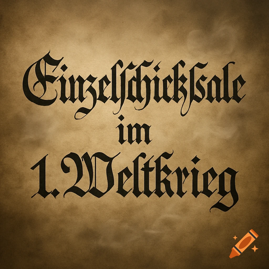German Gothic script reads 'Einzelschicksale im 1. Weltkrieg' on textured, aged paper.