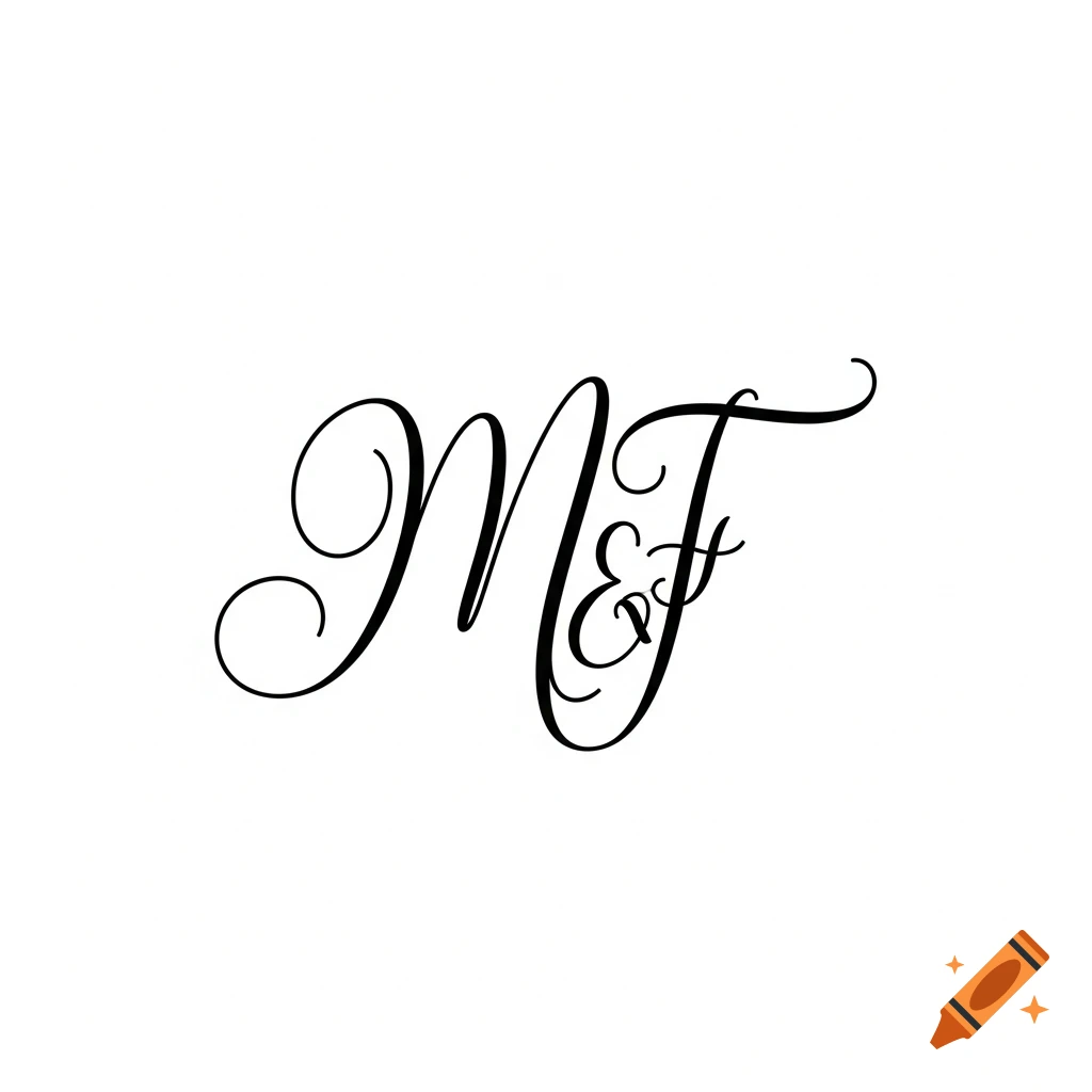 Elegant, flowing cursive monogram of intertwined black letters M and F on a white background.