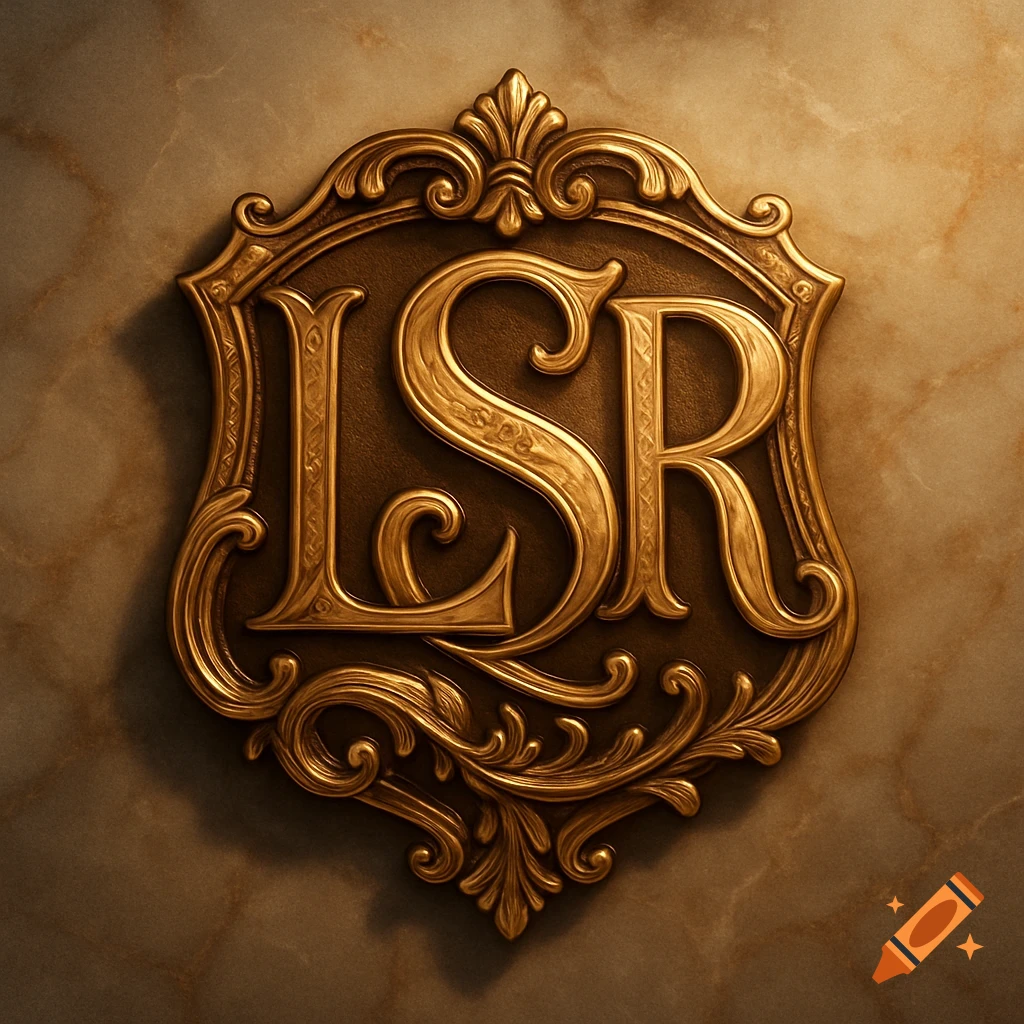 Ornate golden emblem featuring intertwined, stylized initials 'LSR' on a textured background, resembling a signet seal.