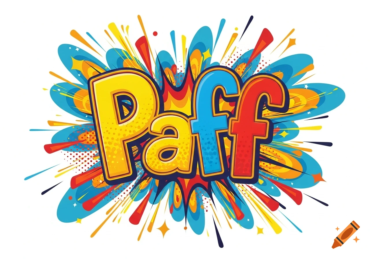 The word 'Paff' in colorful, bold comic book style letters with an explosion effect background.