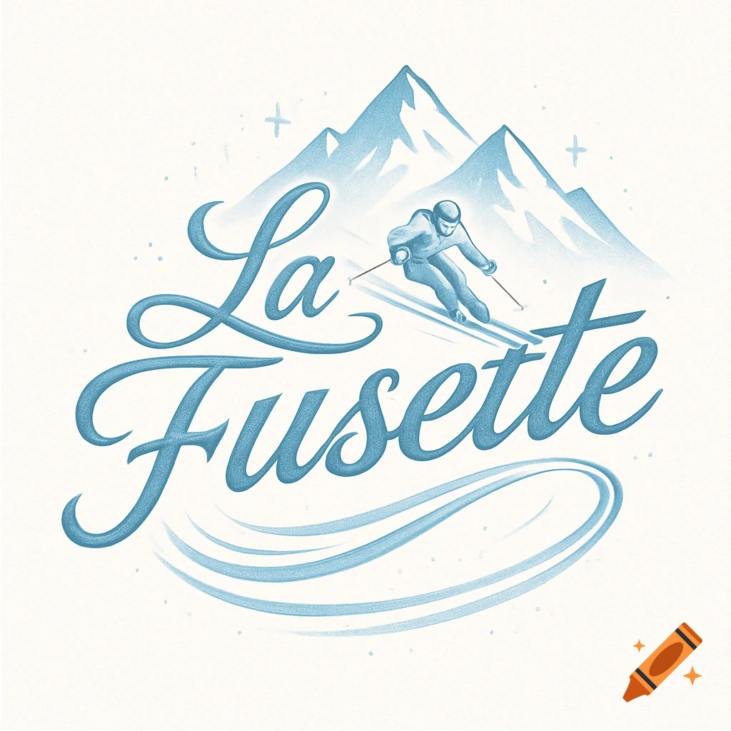 A blue and white vintage-style logo featuring a skier descending a snowy mountain, with the words 'La Fusette' in script.