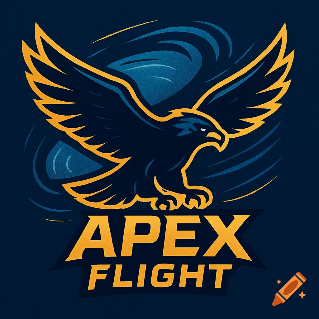 Blue and gold stylized eagle logo for Apex Flight sports team.