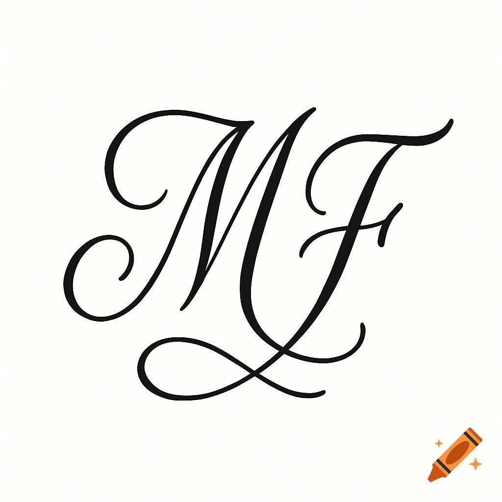 Elegant black cursive monogram of intertwined letters 'M' and 'F' on a white background.