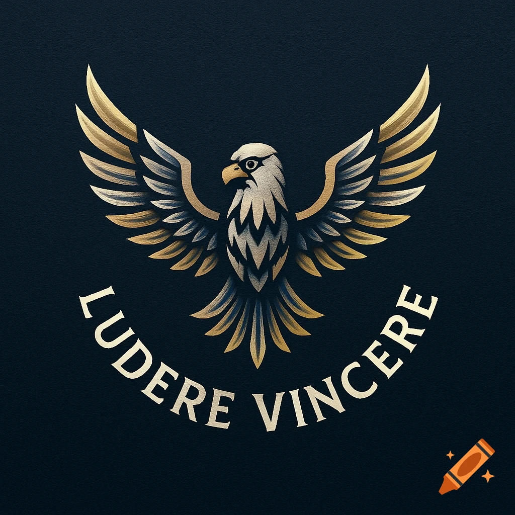 A gold and silver eagle logo with spread wings and the text 'LUDERE VINCERE' below it, on a dark background.