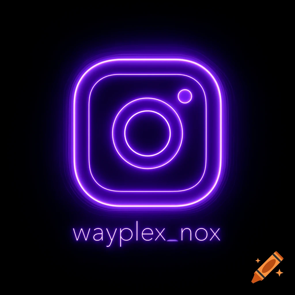 Neon purple Instagram icon with the username "wayplex_nox" glowing on a black background.