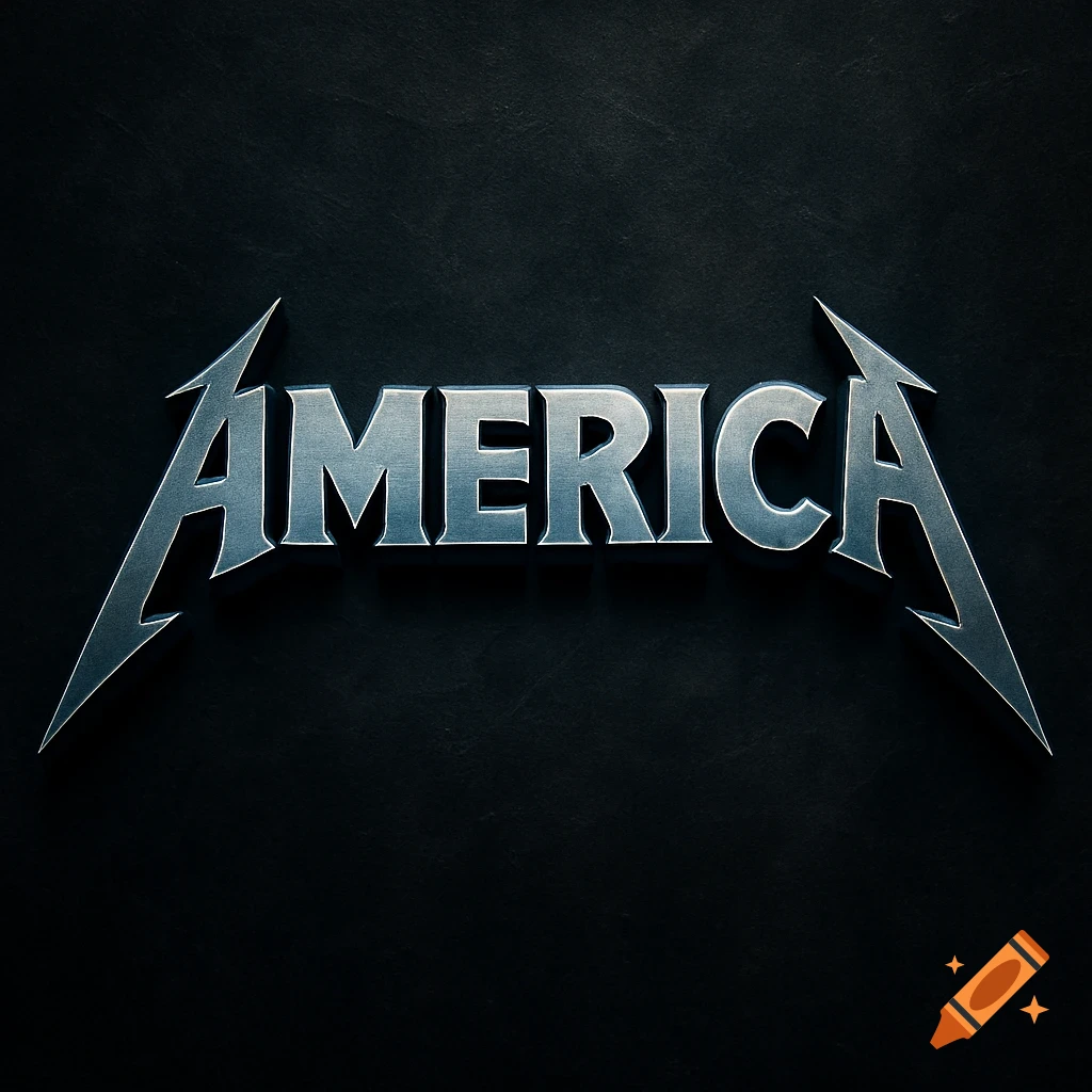 The word "AMERICA" rendered in a metallic, jagged font style similar to the Metallica band logo on a dark background.